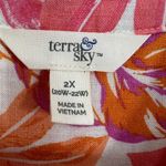 Terra & Sky ‎ Button Linen Blend Short Sleeve Shirt Womens 2X (20W-22W) Tropical Photo 4