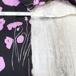 Bar III  Women's XXS Black & Pink Orchid Floral Chiffon 3/4 Sleeve Tie Neck Top Photo 3