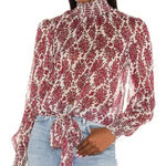 MINKPINK Nadia Floral Blouse Wine & White Crop Sheer Cottagecore Feminine Small Photo 0
