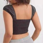 Aerie  Women’s Sz L Charcoal Gray‎ Woven Cap Sleeve Corset Top Photo 1
