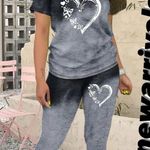 Ombré Women's 2 pc Set gray black with white hearts 🤍 BNWT Size L Photo 4