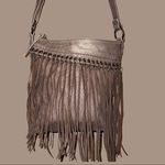 Medium size tan faux leather shoulder bag with fringe front! Tan Photo 0