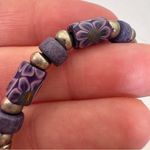 Vintage 90s Purple Millefiori Bead Bracelet Black Leather Silver Tone Photo 5