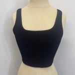 Babaton Women Crop Top Medium Black Ribbed Short Sleeve Square Neck Casual Photo 7