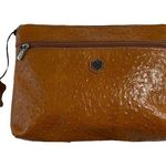 Valentina Ostrich Leather Clutch Bag Zip Top Pouch Handbag* Brown Photo 0