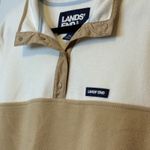 Lands' End  Women's 2X Pullover Fleece Hoodie Button Mock‎ Neck Cream & Beige # Photo 3