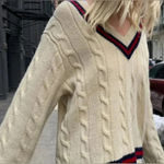 Brandy Melville NIKKI HEAVY WOOL STRIPE SWEATER - cream, red, navy Photo 0