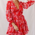 Selfie Leslie 
Laney Cutout Back Ruffle Detail Floral Dress Red size medium Photo 0