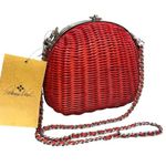 Patricia Nash Purse Spring Red Wicker Melfi Clam Lock Papaya Chain Strap Bag NWT Photo 0