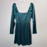 Gap Smocked Velvet Long Sleeve Square Neck Mini Party Dress Pine Green Photo 1