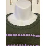 Modcloth  Olive Green Knit Puff Short Sleeve Sweater Light Purple Ribbon- Medium Photo 6