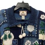 Tiara International Large Christmas Ugly Sweater Cardigan Snowman Holiday Blue Photo 1