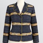 Adrianna Papell Vintage Silk Blazer Jacket Navy White Abstract Print Size Medium Photo 0