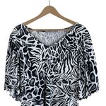 Violet+Claire Flutter Sleeve Top Womens XL Black White Animal Print Maximalist Photo 1