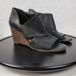 Lucky Brand  Jedrek Womens Wedge Size 11 Black Leather Open Toe Slip On Pump Heel Photo 1