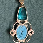 Sterling Silver Turquoise Colored Howlite with Topaz and Aqua Accent Pendant Blue Photo 2