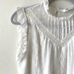 ZARA Swiss Dot Sleeveless Blouse Women's XS Ruffle High Neck Top White Romantic Photo 4