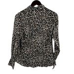 J.Crew  Linen Blend Slim Fit Animal Print Button Front Long Sleeve Top Size Med Photo 2
