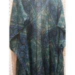 BCBGeneration  Blue Teal Geometric Print Sheer Duster Kimono Cardigan Photo 3