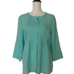 CHOiES Vtg Choices Women’s Linen Teal Blue 3/4 Sleeve Button Front Blouse Top, Sz M Photo 0