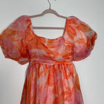 VICI Orange Pink Puff Sleeve Smock Back Chiffon Babydoll Mini Dress Size S Photo 2