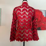 ECHT  Leder Vtg Red Leather cutout Leaves on Netting Jacket Sz M Medium Blazer Photo 3