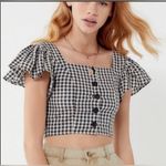 Urban Outfitters  Black/White‎ Plaid Crop Top with Ruffle Sleeves Size Large Photo 0