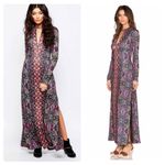 Free People  Cabaret Long Sleeve Maxi Dress Medium Sunrise Combo Stretch Photo 7