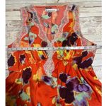 Rebecca Minkoff  Lace Trim Sleeveless V-Neck Blouse Medium Orange Floral Satin Photo 5