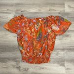 Nicole Miller Orange & Multicolor Paisley Floral Print Smocked Blouse Size M Photo 5