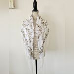 Jones New York White Sheer Painted Flowers Long Tassels Wrap Scarf New With Tags Photo 1