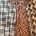 Adrianna Papell Rose Gold Beaded Cape Gown Maxi Dress Photo 4