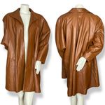 Vintage Leather Jacket Oversize Women Open Front FLAWS Soft Batwing Sleeve Brown Size M Photo 1