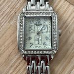 Côte d’Azur Ladies Watch Crystal Embellishments Square Pearl Dial Metal Bracelet Silver Photo 1