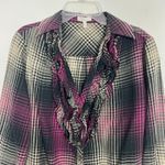 Joie  Women's Plaid Button Down Ruffle Shirt Size XS Photo 2