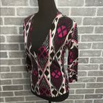 Tory Burch  Dabney Cardigan Sweater 100% Wool Ikat Print Black Pink Size Small Photo 9