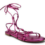 Nine West Women's Metallic Pink Button Ankle Wrap Flat Gladiator Sandals size 8 Photo 0