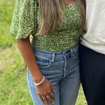 Abercrombie & Fitch Green Floral Puff Sleeve Smocked Cropped Top Photo 0