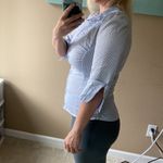 H&M Vintage  stretchy size 4 button down striped dress shirt blouse white blue Photo 7