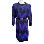 Vintage 1980s Limited Express Sweater Dress Purple Black Chevron Argyle Knit Size L Photo 1
