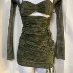 Oh Polly  Women’s ASLI Long Sleeve Paneled Mini Dress In Olive Print Size 2 Photo 0