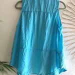 Ocean blue sleeveless tank button up down collared shirt with lace cut outs Size L Photo 1