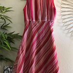 Pink red multicolor colorful sleeveless dress with drawstring waist diagonal stripes print with invisible zipper Photo 1