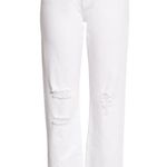 frame denim NEW FRAME Le Hollywood High Waist Ripped Crop Straight Leg Jeans Blanc Rips 25 Photo 1