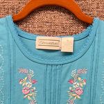 Vintage Embroidered Shirt Medium Cottagecore Floral Feminine Casual Boho Knit Blue Photo 3