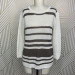 360‎ Sweater Jagger Sweater Stripe Crossback Knit Linen White Brown Size Medium Photo 2