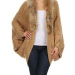 Freeway Apparel Freeway Size L Cardigan Sweater Cocoon Cable Knit Open Fur Trim Dolman Sleeve Photo 0