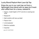 Lucky Brand NWT  White Floral Sleeveless Peplum Tie Front Top Loose Fit Womens L Photo 5