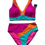 Blooming Jelly Two-Piece Color Block High Waisted Adjustable Bikini M Medium New Photo 1