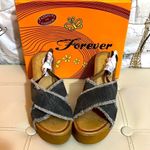 Forever Denim Chunky Heel Shoes Sz 9 Blue Photo 5